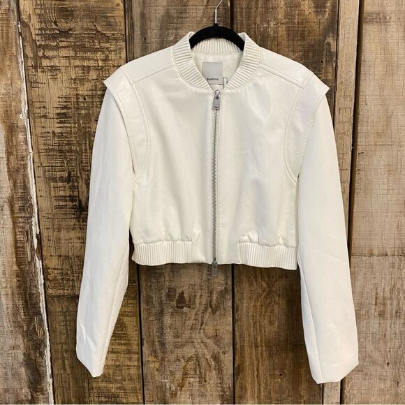 $645 Jonathan Simkhai Doreen Faux Leather Bomber Jacket Ivory NWT Revolve L - Picture 11 of 14